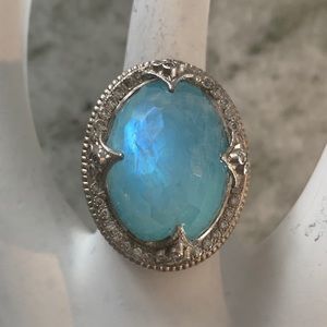 RARE Armenta Old World Blue Topaz/SS/Diamond Ring